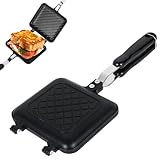 Double Side Sandwich Maker Camping Toastie Grilled Panini Maker Pan with Non-Stick Plates Aluminum Flip Cheese Makers Frying Pan Sandwich Toaster Press Waffle Makers for Kitchen Breakfast Camp