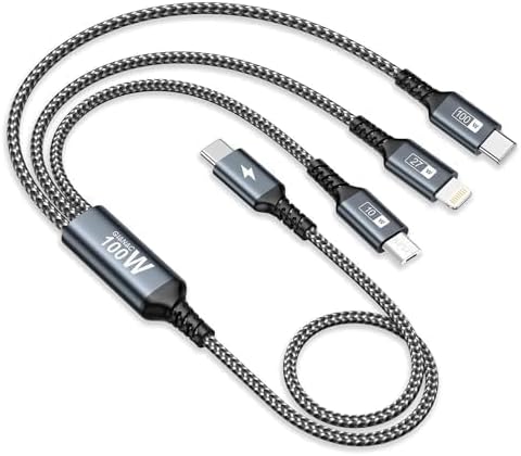 GIANAC 100W USB C auf Multi Kabel [50cm] ladekabel 3 in 1 schnellladekabel | Universal Ladekabel USBC[100W]+Micro[10W]+Lightning[27W] für Galaxy S26 25 24/iPad ProMacBook Pro/Air/i