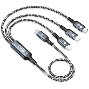 GIANAC 100 W USB C to Multi Cable [50 cm] Charging Cable 3-in-1 Fast Charging Cable | Universal Ladekabel USBC[100W]+Micro[10