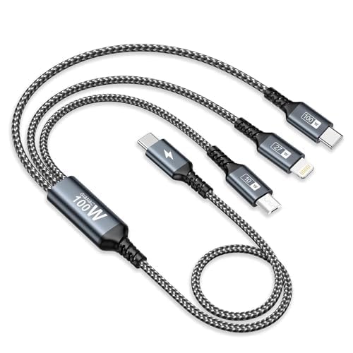 GIANAC 100W USB C auf Multi USB Ladekabel Kurz 50cm,3 in 1 Schnellladekabel mit E-Mark Chip Multi Ladekabel USB C[100W]+Micro[10W]+Lightning[27W] für iPhone 15,iPad Pro, MacBook,Galaxy S23