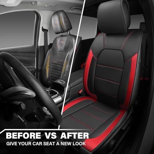 Image of CAR PASS 5 Seats Leather Car Seat Covers, Sideless Car Seat Protectors with Storage Pocket, Water Resistance Seat Cover, Universal Fit Most Cars, SUVs, Trucks and Vans (Full Set,Black and Red)