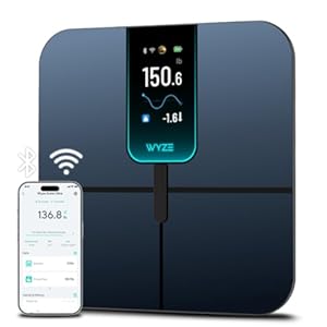 Wyze Scale Ultraslimme weegschaal met 4,3 inch kleurendisplay, digitale badkamerweegschaal voor lichaamsgewicht, BMI, spiermassasamenstelling, wifi en bluetooth lichaamsvetweegschaal met hartslag