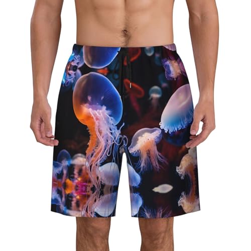 Colorful Jellyfish Print Men's Beach Pants Lightweight Quick-Dry Swim Pants with Mesh Lining for Men