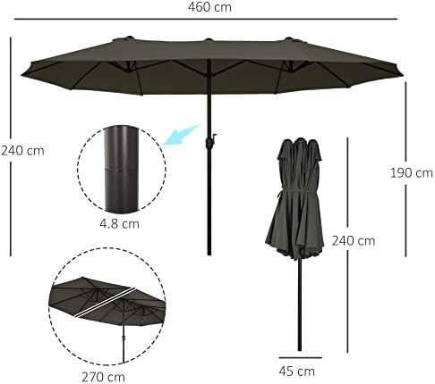 Outsunny 4.6m Garden Parasol Double-Sided Sun Umbrella Patio Market Shelter Canopy Shade Outdoor - NO BASE