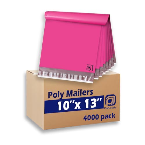 POLYSELLS 4000 pcs 10x13 Inches Pink Poly Mailers Shipping Envelopes, Strong Adhesive Sealing, Waterproof, and Tear-resistant Postal Mailing Bags for Clothing and Accessories