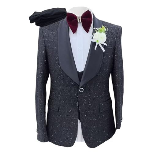 Men's Suit 3 Piece Fashion Floral Slim Fit Tuxedo for Men Jacket Pants Suit for Wedding Prom Party Dinner