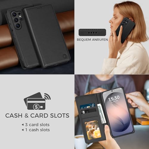 Kirnntca Handyhülle für Samsung Galaxy S26 Ultra 5G Hülle, Kartenfach Premium PU Leder Klapphülle Schutzhülle, Standfunktion Tasche Flip Case für Samsung Galaxy S26 Ultra 5G - Schwarz