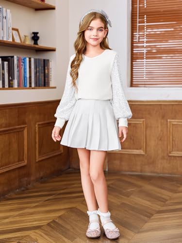 Haloumoning Girls Sequin Shirts Kids Cute Tops Long Sleeve V Neck Blouses for 5-14 Years4