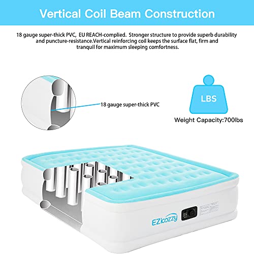 Ezkozzy Air Mattress With Built-In Pump Raised Single Inflatable Bed-Puncture Resistant Airbed With Waterproof Flocked Top, Home & Portable Trave - Easy To Inflate/Quick Set Up (Queen ) #TOP4