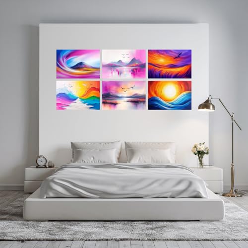 Image of SiddArtify Abstract Landscape Wall Art Prints Set - Colorful Mountain Poster Decor for Living Room Bedroom - 8x12 inch Board Pack of 6