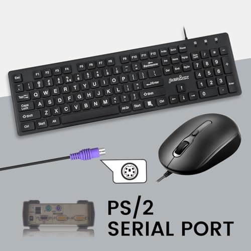 Image of Perixx PERIDUO-117P, Wired Standard PS2 Keyboard and Mouse Combo - Full-Size Layout - Bundle with 3 Button Optical Mouse - 5.9 ft Cable - Black