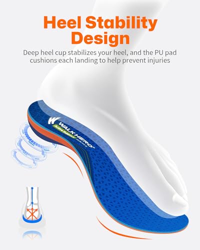 Image of WalkHero Running Insoles Arch Support Inserts Shock Absorbing Athletes | Plantar Fasciitis Orthotic Insoles: Deep Heel Cup & 4-Layer Cushioning Relieve Flat Feet