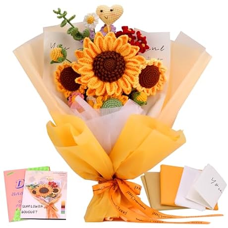Iuuidu Crochet Kit for Beginners, Sunflower Beginners Crochet Kit, Crochet Flower Bouquet Kit, Knitting Starter Kit for Adults with Step-by-Step Video Tutorials Birthday Wedding Day Present
