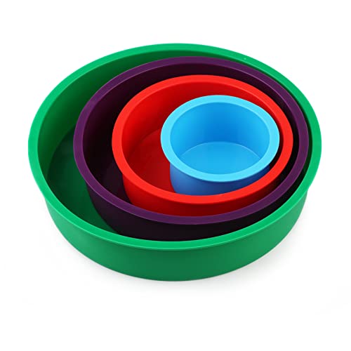 Ailehopy Silicone Round Cake Pans Set, 4 Pcs (4"/6"/8"/10") Extra Thick Nonstick Leakproof Round Deep Cheesecake Pans, Layer Baking Pans Cake Tins Set For Birthday Wedding Tier Cake #TOP7