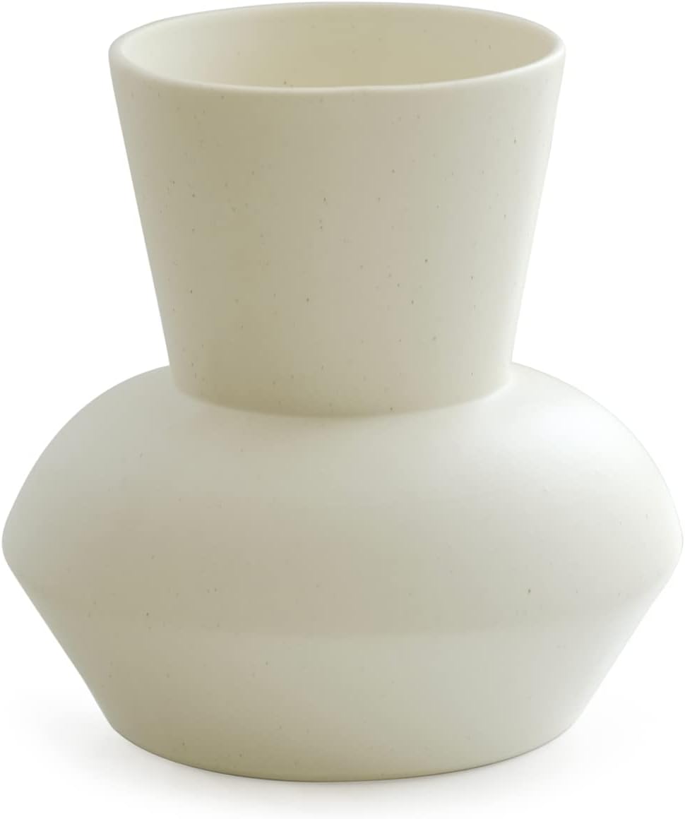 Wide Mouth Ceramic Flower Vase, Minimalist Decor for Living Room (Coconut Café)