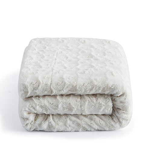 Dada Bedding Luxury Throw Blanket - White Roses Faux Fur W/Sherpa Backside - Soft Warm Plush Luxe Fleece - Queen | 90" X 90" #TOP3