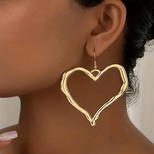 Y2k Gold Big Heart Dangle Earrings for Women,Geometric Exaggerated Super Large Hollow Heart Earrings,Minimalist Statement Jewelry Valentine's Day Gift2