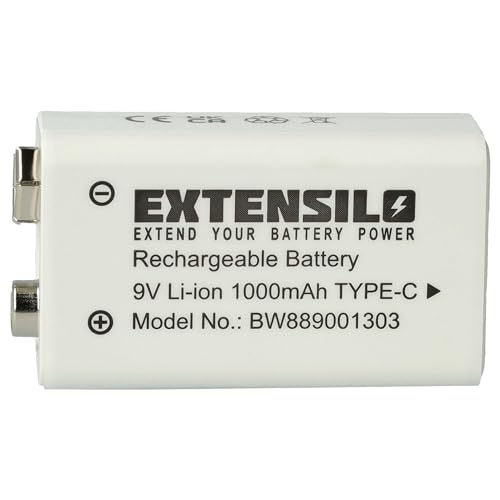 EXTENSILO Batería de 9 V (1000 mAh, Li-Ion) Recargable, Ready-to-Use