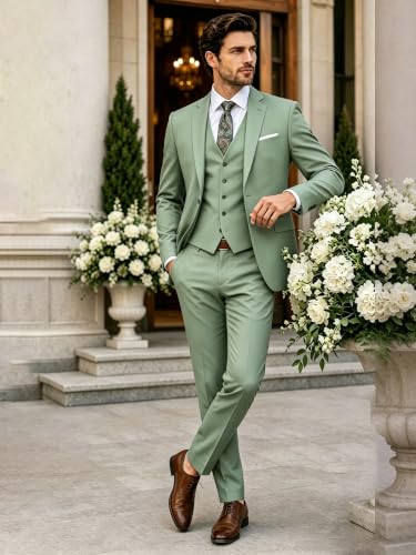 Image of Wangyue Mens Suit 3 Piece Slim Fit Suit for Men Formal Business Suit Wedding Groom Prom Tuxedo Dinner Party