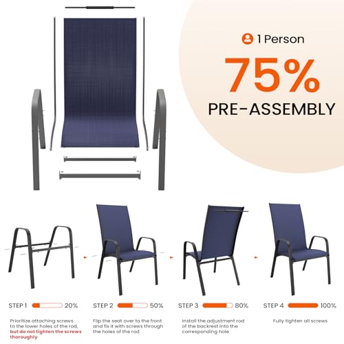 Image of JEAREY Patio Dining Chairs Set of 4, Outdoor Stackable Dining Furniture Set, All Weather Dining Set for Poolside, Lawn, Garden, Backyard, Navy Blue