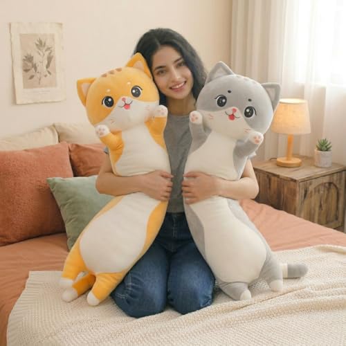 Image of Charming Long Cat Plush Cushion Soft Toy Pillow for Kids Adults Home Decoration