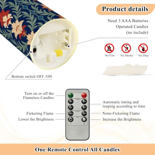 Pilar decorativo LED William Morris de cera sin perfume, set de 2 para regalar 5