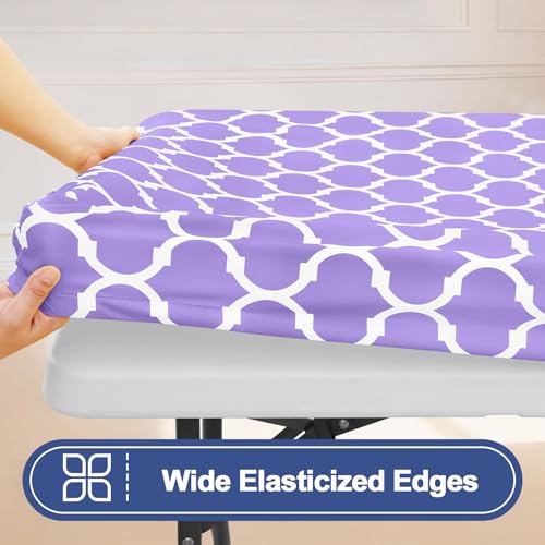 Smiry 2 Pack Rectangle Table Cloth 8 Foot, Waterproof Elastic Fitted Tablecloths, Windproof Washable Polyester Table Cover for Picnic, Camping, Outdoor (Lavender, 30"x96") by Smiry - Used condition - Image 3
