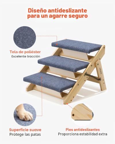 Escalera de madera para mascotas VEVOR resistente de 3 niveles con carga de 68 kg estable 5