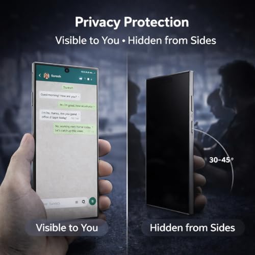 Image of Privacy Tempered Glass for Samsung S25 Ultra (2026 Edition) | Military Grade 9H Screen Guard, Anti-Scratch, Shatterproof, Edge-to-Edge Full Coverage - Black Border