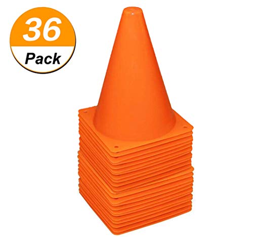 [ 36 Pack ] 7 Inch Plastic Traffic Cones Sport Training Traffic Cone Sets Field Marker Cones for Skate Soccer Indoor/Outdoor Agility Training & Festive Events Physical Education Flexible- Orange