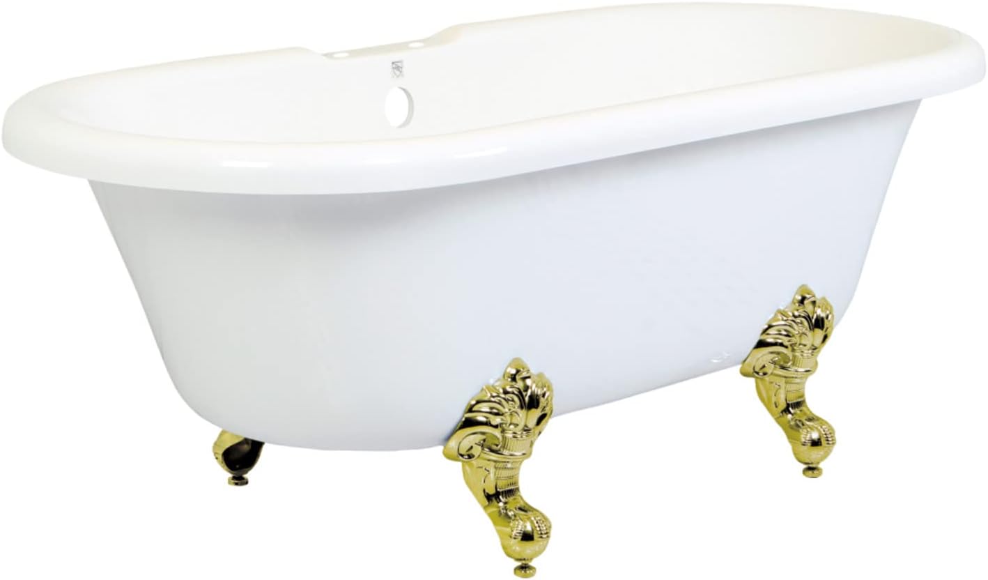 Aqua Eden VT7DS672924JNH2 67-Inch Acrylic Clawfoot Tub with 7-Inch Faucet Drillings, White/Polished Brass