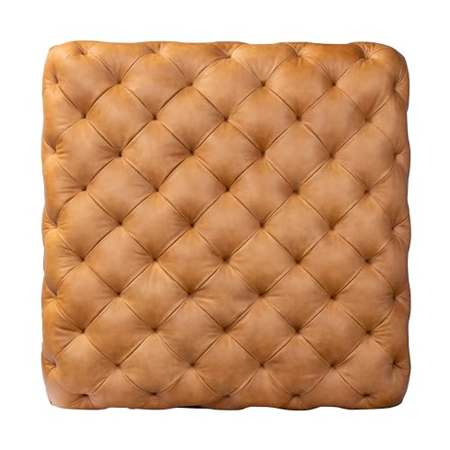 Image of Poly & BARK Turin Ottoman - 40 inch - Full-Grain Leather Upholstery - Couch Ottoman for Living Room - Vintage Italian Leather in Cognac Tan