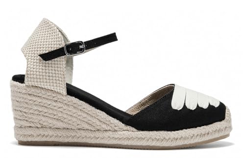Image of Womens Espadrille Wedge Sandals Closed Toe Platform Lace Up Ankle Strap Slingback Summer Dress Shoes