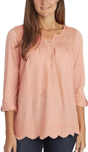 Gloria Vanderbilt Summer Tops for Women/Daphne Ladies' Woven Blouses with Roll Tab Sleeves (Pink/Coral Dahlia, Small)