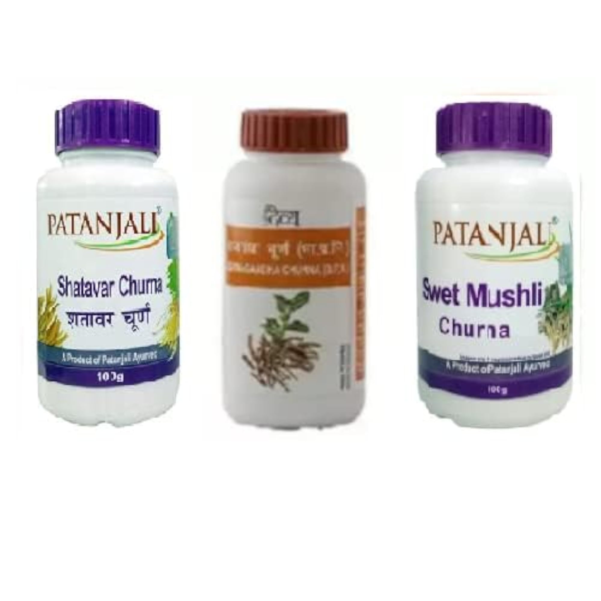Shatavari, Swet Mushli and Ashwagandha Churna Combo, 100g Each