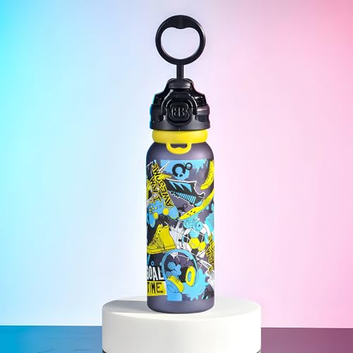 Image of BAYBEE 2 in 1 Baby Sipper Bottle for Kids | Anti-Spill BPA Free Baby Water Bottle with Silicone Straw & Carry Handle | 900 ML Drinking Water Bottle for Kids Toddlers 12+ Months Boys Girls (Black)