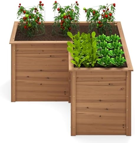 GOPLUS Carré Potager en Bois Haut, Jardinière en Forme de L avec ...