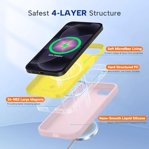 Image of Miracase Magnetic for iPhone 17e Case & iPhone 16e Case, [Soft Anti-Scratch Microfiber Lining], Compatible with MagSafe, Silicone Shockproof Protection Phone Case for iPhone 17e /16e, Sand Pink