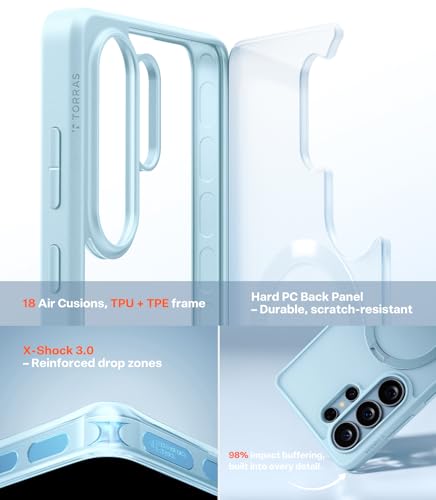 Image of TORRAS Q3 Spin for Samsung Galaxy S26 Ultra Case with 360 Magnetic Stand, Fit for Magsafe, Hard PC Shockproof S26 Ultra Phone Case with Kickstand, Light Blue