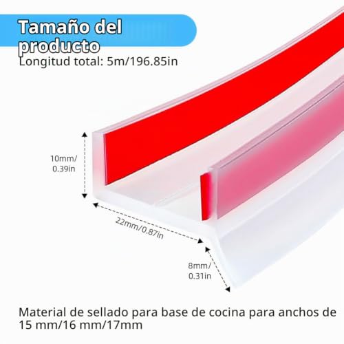 Miniatura 2 de Flintronic Perfil Para Zócalo De Cocina, Perfil De Sellado Para Rodapié De Cocina, Para Rodapié De 15mm, 16mm Y 17mm, Per-Fil De Zóca-Lo, Banda De Sellado De Zóca-Los Transparente, 5m
