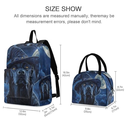 Backpack Lunch Bag Set Dog Halloween Print, Big Storage Travel Backpacks with Insulated Lunch Box for Office Hiking Picnic2