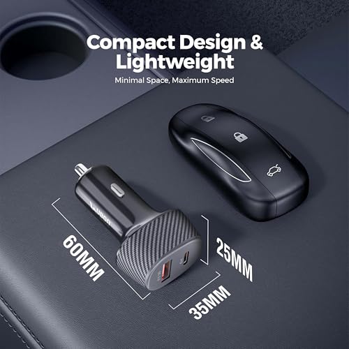 Image of Ubon CH57 Dual Output Fast Car Charger with 45W Type-C PD & USB 3.0, Charging Adapter Compatible with Cars for iPhone & Android Smartphone, Smartwatch (Black)