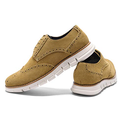 Men’s Oxford Sneaker Dress Shoes-Stylish Wingtip Brogue Oxfords Casual Suede Shoes Work Travel Gift khaki-75 D (M) US - Thumbnail 6