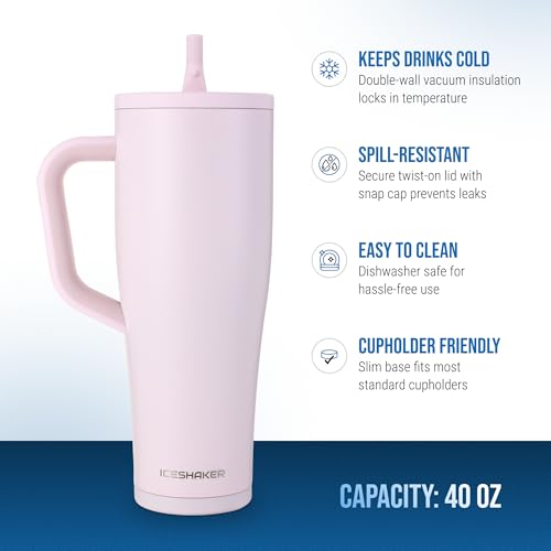 Image of Ice Shaker 40 oz Tumbler with Handle and Straw | 40oz Oakley | Cold for 30+ Hours | 2-in-1 Tumbler Shaker Bottle | Odor-Free 40 ounce Bottle for Water, Protein Shakes, Smoothies, Cocktails