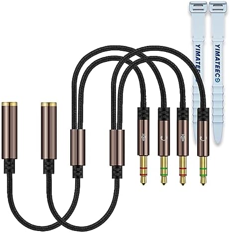 Headphone Splitter 3.5mm Splitter, 1 Female to 2 Male Headset Mic Adapter, Audio Splitter for Headphones Laptop PS4 Xbox PC Phone Tablet Gaming. (1 Female to 2 Male, 2pcs, Brown)