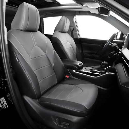 FEINEPRO Seat Covers for Toyota Highlander 2020-2026 8 Seater Full Set, Faux Leather Seat Covers for Highlander Custom Seat Protector - 3-Row Second Row 40/60 Split Bench - Black Grey