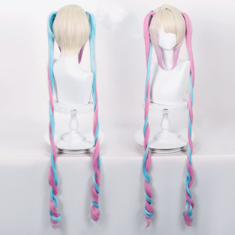 KAngel Candy Long Double Ponytail Wig Lifelike Daily Green Silver Synthetic Hair Full Head Cover Daily Cute Anime Halloween Carnival Comic Exhibition Cosplay Wigs with Bangs (KAngel) image 4