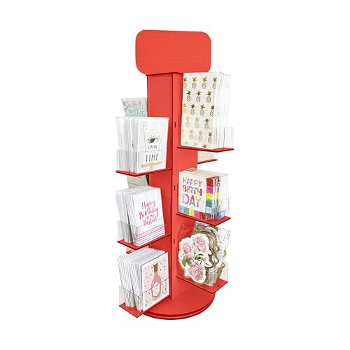 4-Sided Rotating Display Stand - Stationary, Greeting Cards, Stickers, Postcards, Coasters, Napkins - Heavy-Duty, Smooth Rotation, Easy to Assemble, Craft Shows, Trade Shows, Farmers Markets (Red)