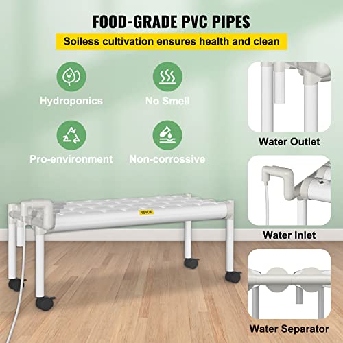 VEVOR Hydroponics Growing System, 36 Sites 4 Food-Grade PVC-U Pipes, 1 Layer Indoor Planting Kit with Water Pump, Timer, Nest Basket, Sponge for Fruits, Vegetables, Herb, White - Image 5