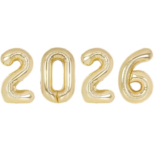 Image of 32 Inch Light Gold 2026 Number Foil Balloons | Champagne Gold, Foil Mylar Helium, Large Digital Balloon, Birthday,New Year Eve,Graduation, Christmas Festival Party